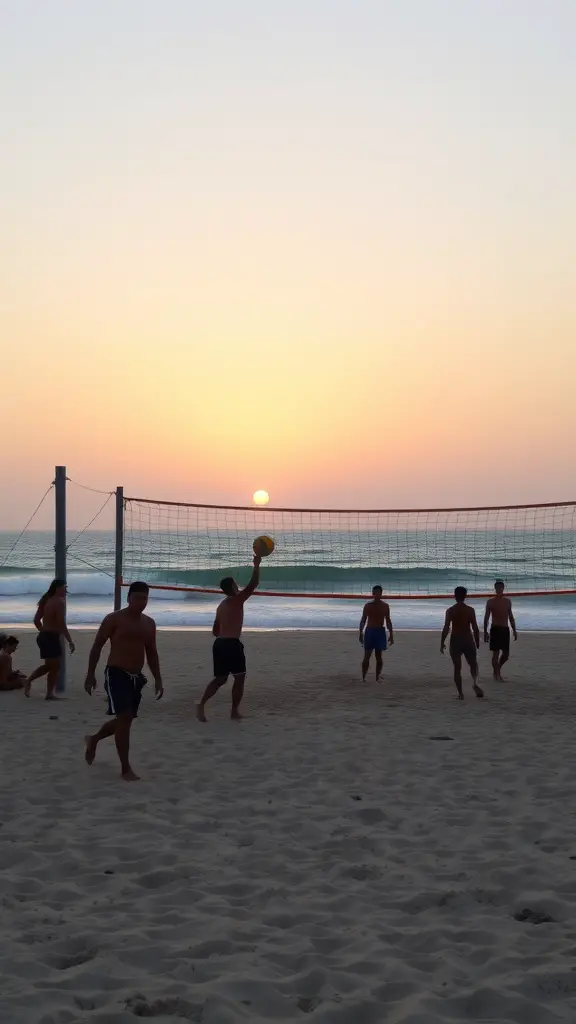 25 Enchanting Outdoor Fairy Garden Ideas to Inspire Your Creativity 25 Beach volleyball match at sunset with players enjoying the game