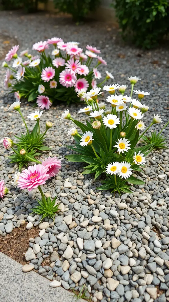 19 Creative Flower Bed Edging Ideas to Transform Your Garden 2 Colorful flowers surrounded by pea gravel in a garden setting