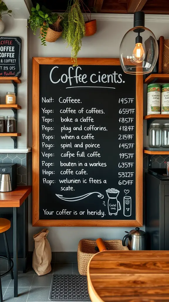 19 Creative Home Cafe Ideas to Elevate Your Coffee Experience 13 A chalkboard menu with creative coffee names and descriptions