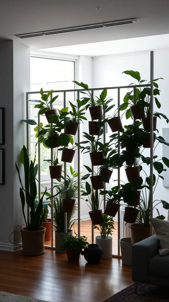 21 Stunning Room Plants Ideas to Transform Your Space 4 Plants arranged as a room divider in a modern living space.