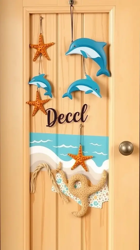 25 Creative DIY Summer Door Hangers to Brighten Your Home 13 Colorful sea creature door hangers featuring dolphins and starfish.