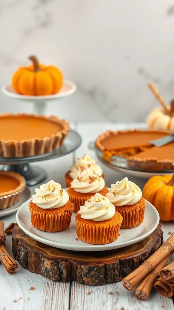 17 Charming Autumn Baby Shower Ideas for a Cozy Celebration 11 A festive pumpkin spice dessert table with pumpkin pies, cupcakes, and decorative pumpkins