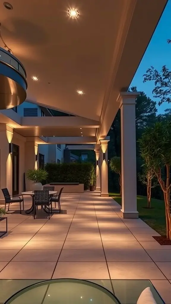 13 Stunning Landscape Lighting Ideas to Transform Your Outdoors 5 A beautifully lit patio with recessed lighting showcasing a sleek outdoor design.