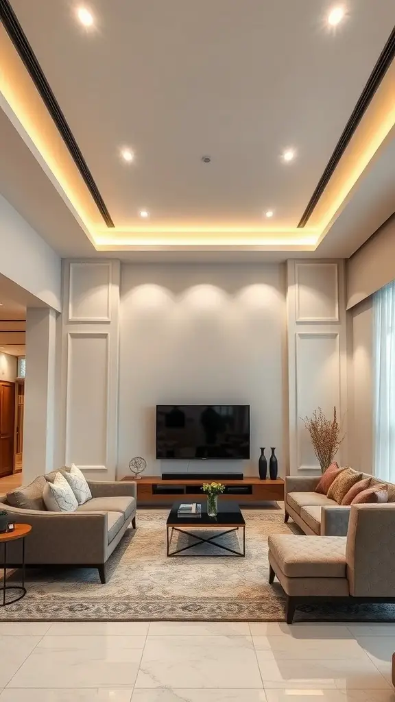 21 Cozy Ambient Lighting Ideas for Your Living Room 2 Living room with recessed lighting and modern decor