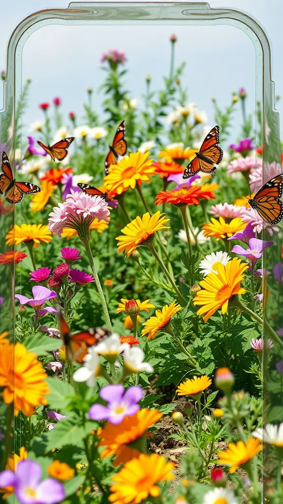 19 Creative Flower Bed Edging Ideas to Transform Your Garden 9 Colorful flower bed with butterflies, showcasing vibrant blooms.