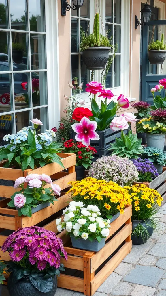 21 Creative Flower Pot Ideas to Brighten Your Space 6 Colorful flowers arranged in repurposed wooden crates