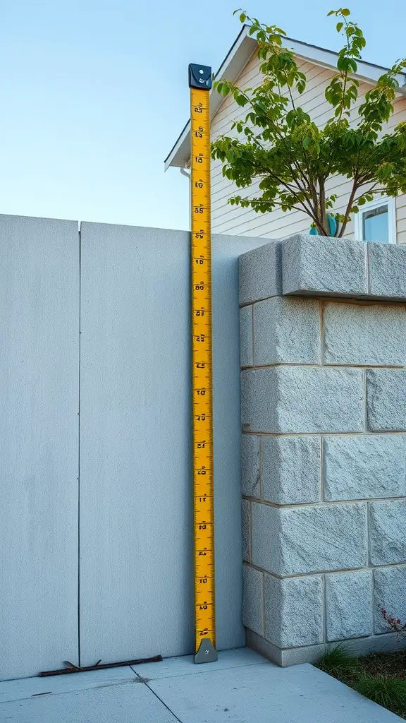 19 Stunning Retaining Wall Ideas for Your Front Yard 7 A measuring tape next to a retaining wall, indicating height measurement.