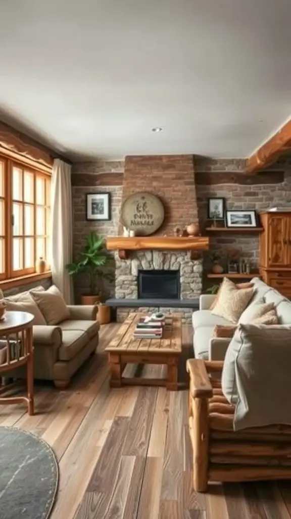 21 Cozy Living Room Ideas to Transform Your Space 8 Cozy living room featuring wooden accents and a stone fireplace.