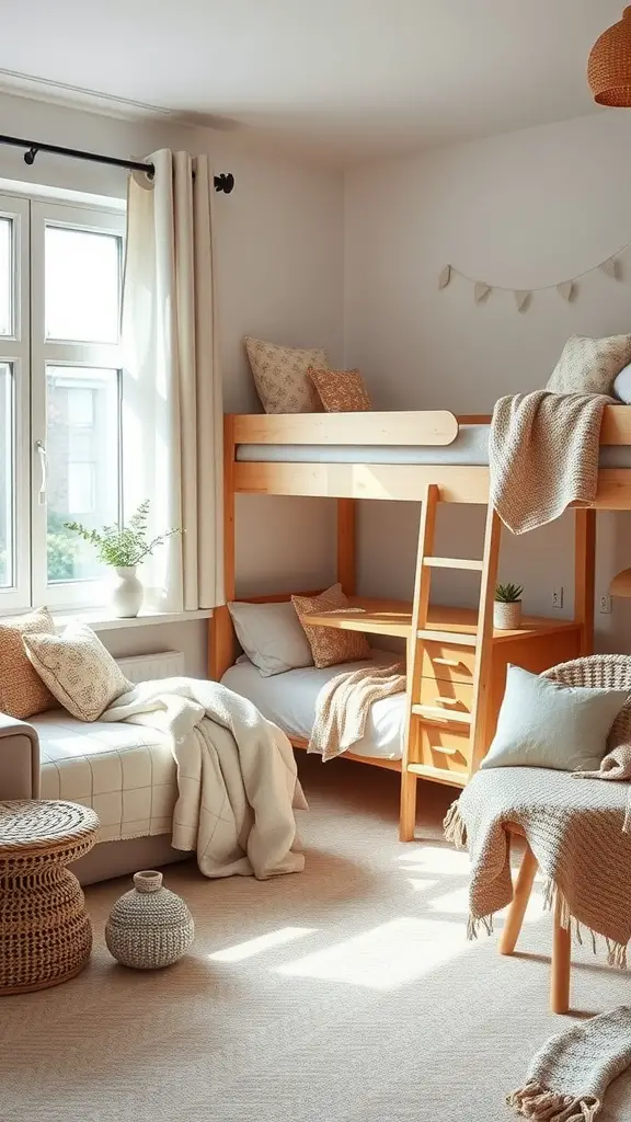 25 Stunning Luxury Dorm Room Ideas to Elevate Your Space 9 A cozy Scandinavian dorm room featuring a lofted bed, soft textiles, and natural light.