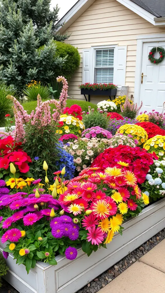 25 Beautiful Raised Flower Bed Ideas for Your Front House 8 Colorful seasonal flowers in raised beds in front of a house