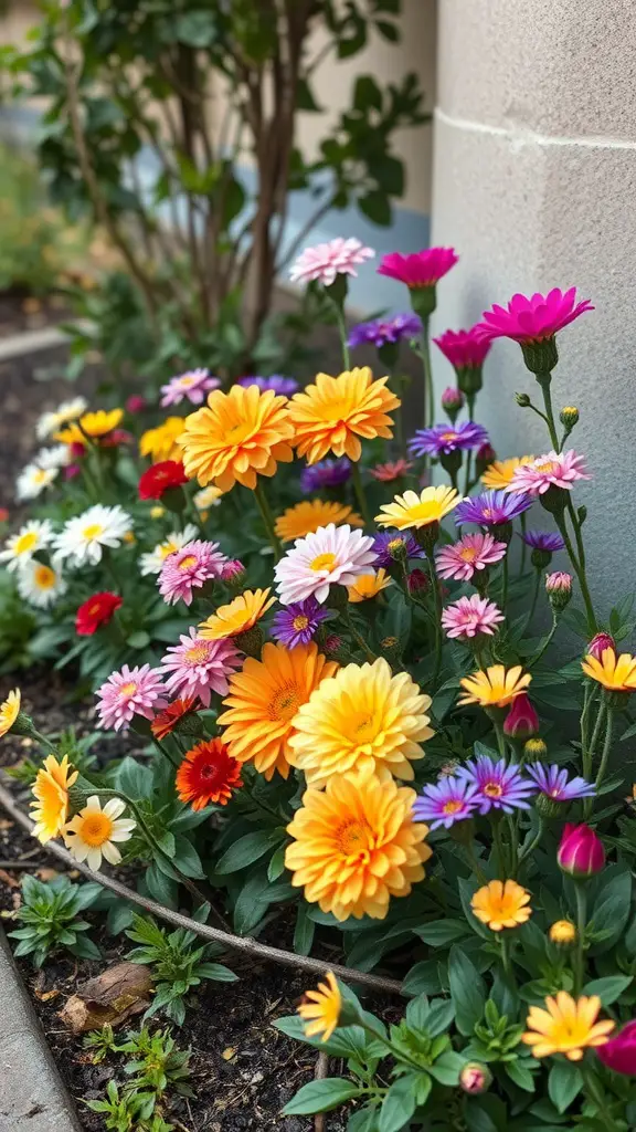 15 Beautiful Corner Flower Bed Ideas for Your Garden 12 Colorful flower bed featuring seasonal blooms in various shades.