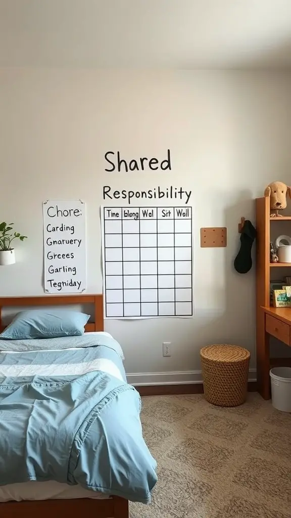23 Creative Triple Dorm Room Ideas to Maximize Space and Style 12 Shared responsibility chart in a cozy dorm room