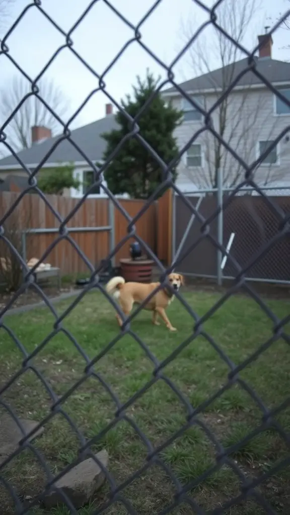 15 Affordable Fence Ideas for Your Backyard 12 A chain link fence enclosing a backyard with a dog running inside