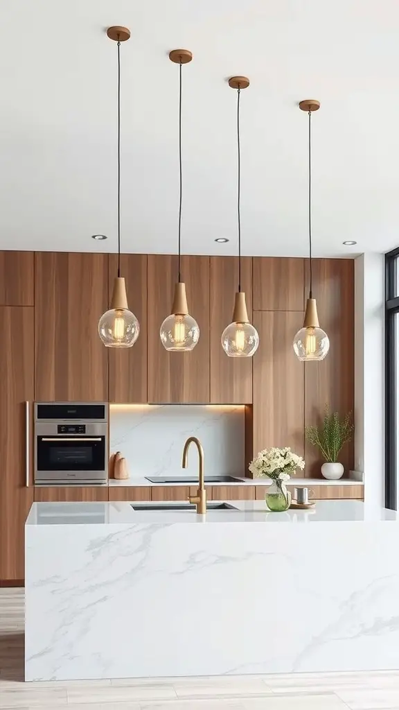 19 Stunning Kitchen Ceiling Light Ideas You’ll Love 4 Modern kitchen with sleek pendant lights over the island