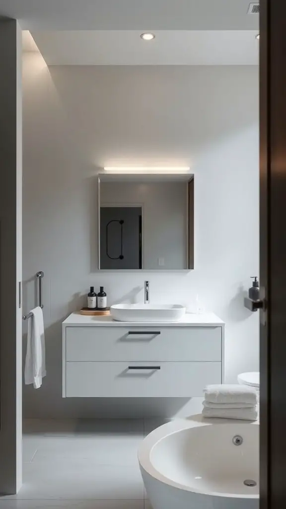 15 Stunning Bathroom Vanity Light Ideas for Every Style 2 A sleek modern bathroom with clean lines, featuring stylish vanity lighting above the mirror.