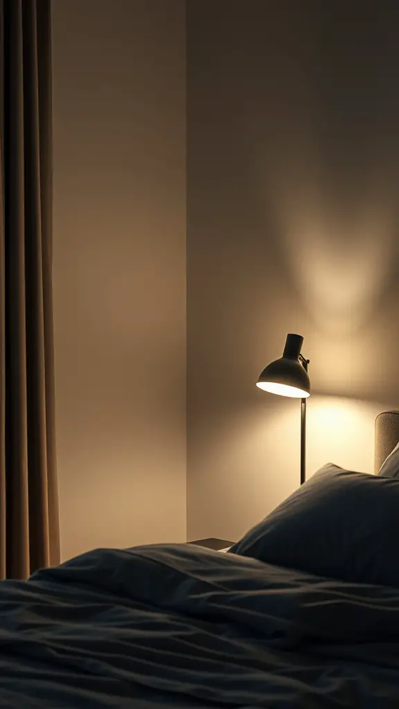 17 Inspiring Bedroom Lighting Ideas for a Cozy Ambiance 2 A stylish floor lamp beside a bed, casting a soft glow on a neutral wall.