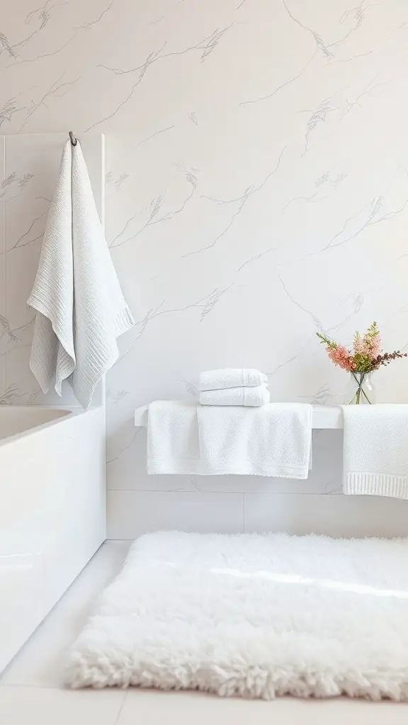 17 Cozy Bathroom Ideas for a Relaxing Retreat 6 Cozy bathroom featuring soft textured towels and a fluffy rug