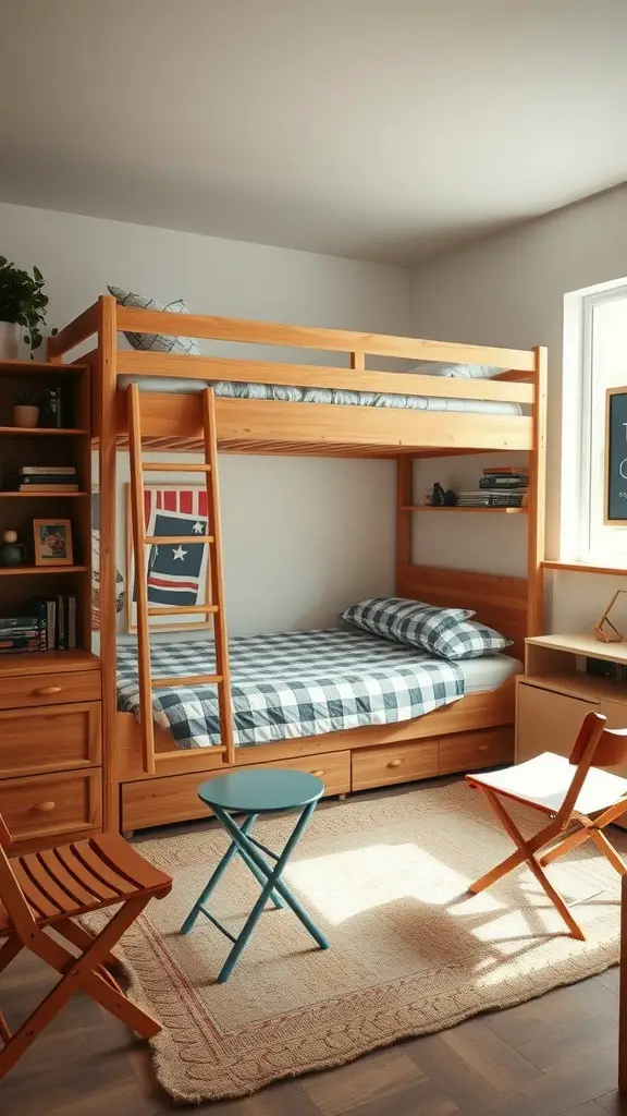 21 Creative Lofted Dorm Bed Ideas for Small Spaces 14 Image of a lofted bed with a cozy sleeping area, storage drawers underneath, and a small seating area.