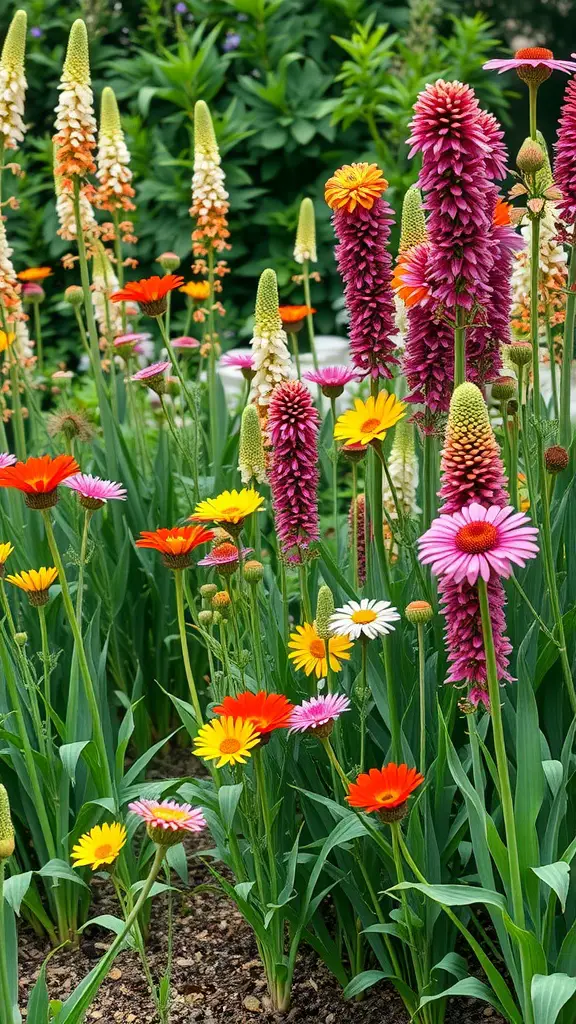 21 Creative Backyard Privacy Ideas to Keep Neighbors at Bay 8 Colorful tall flowers in a backyard setting, showcasing a variety of blooms for natural privacy.