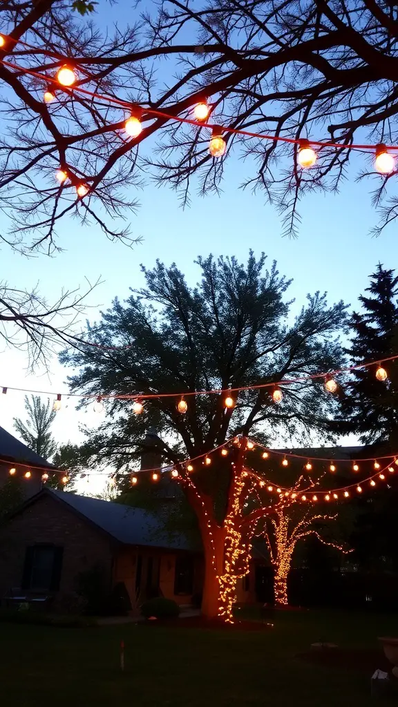 19 Creative Backyard Lighting Ideas to Brighten Your Outdoor Space 8 String lights hanging between trees, creating a cozy outdoor atmosphere.
