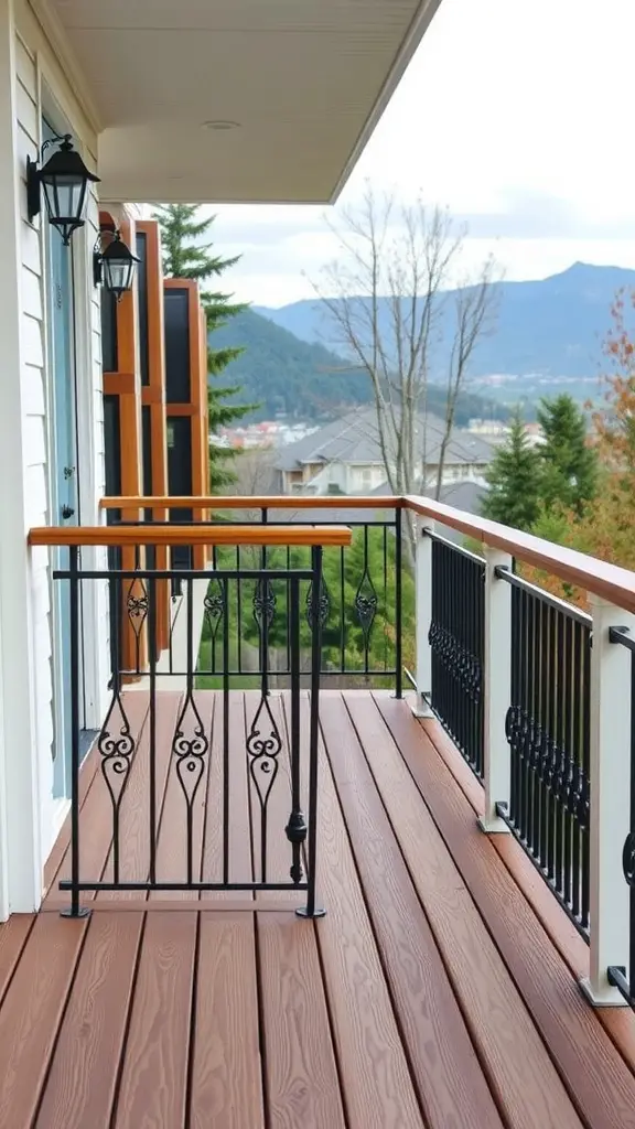 19 Inspiring Front Deck Ideas You'll Love 7 Stylish deck railing design with black metal and wooden accents