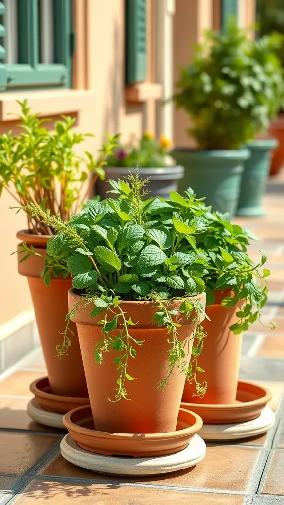 19 Creative Indoor Herb Garden Ideas for Your Home 14 Indoor herb garden featuring terracotta pots with saucers
