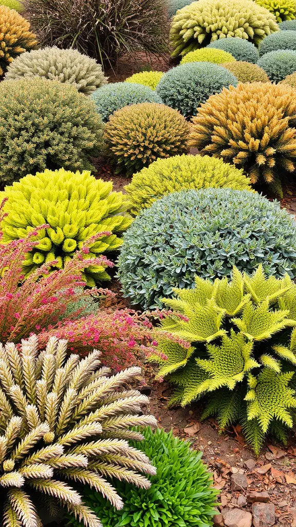 23 Stunning Shrubs for Beautiful Landscaping Ideas 12 A variety of ornamental shrubs showcasing different shapes and colors in a landscaped area.