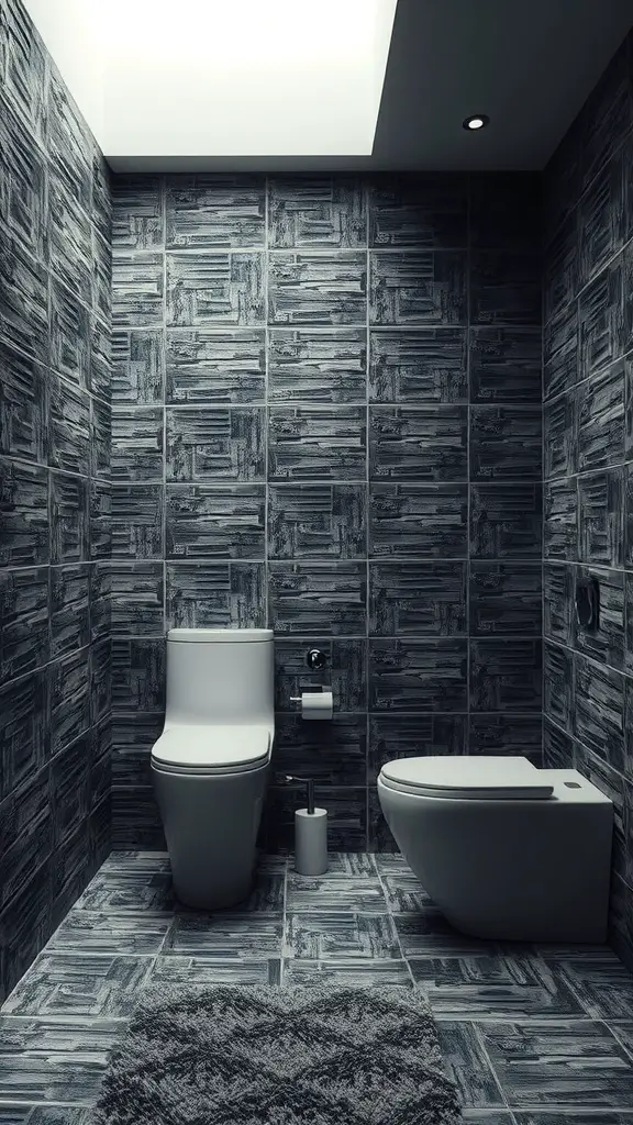25 Stunning Bathroom Tile Combination Ideas to Transform Your Space 9 A modern bathroom featuring textured tiles with a wood-like design on the walls and flooring.
