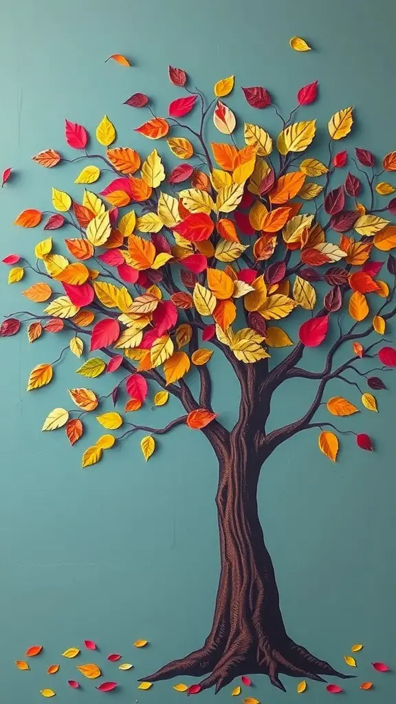 17 Charming Autumn Baby Shower Ideas for a Cozy Celebration 14 A colorful Thankful Tree with autumn leaves for a guest book at a baby shower
