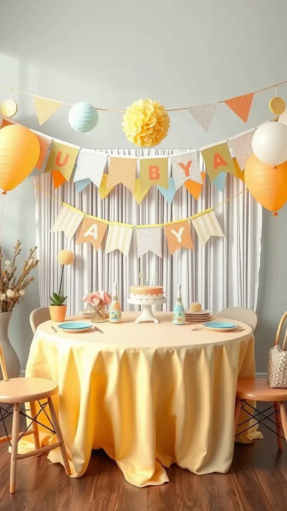 25 Charming June Baby Shower Ideas You'll Love 14 Cheerful baby shower decorations with a banner, balloons, and a beautifully set table.