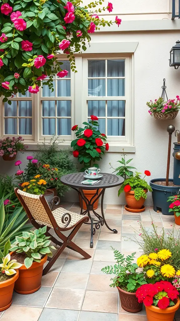 25 Creative Ideas for Beautiful Small Gardens 9 Cozy tiny patio garden with colorful flowers and a small table and chair