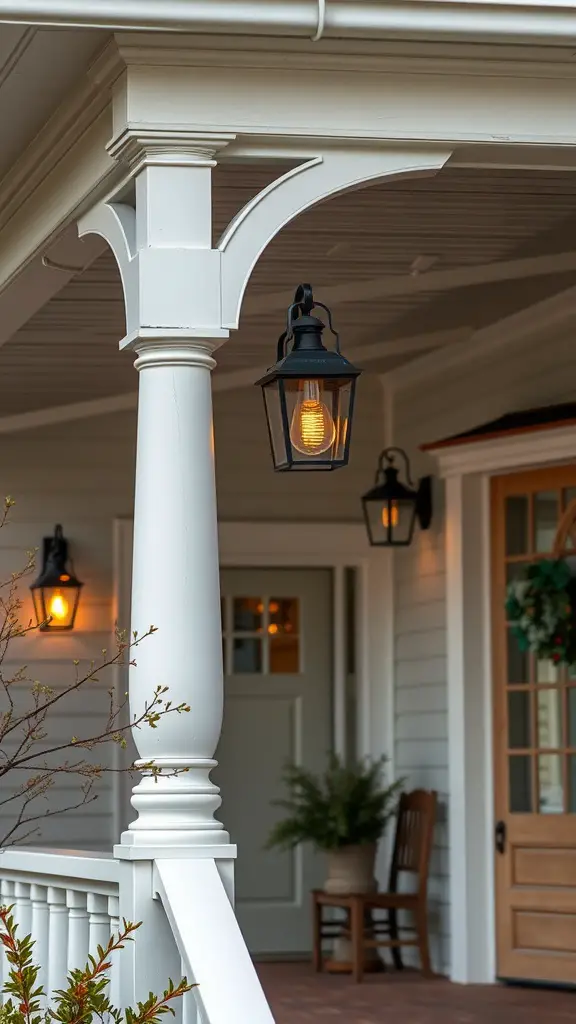15 Creative Front Porch Lighting Ideas for a Stunning Entryway 15 A cozy front porch with traditional lantern-style lighting fixtures.