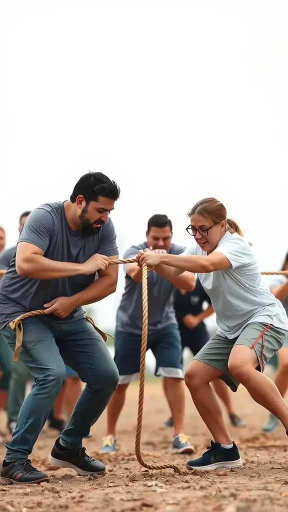 25 Exciting Outdoor Games for Fun-filled Adventures 7 Two teams engaged in a Tug of War competition, showing determination and teamwork.