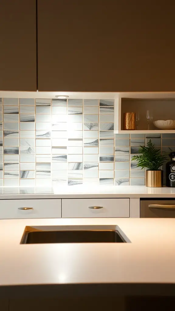 19 Stylish Kitchen Lighting Fixture Ideas You’ll Love 7 A modern kitchen featuring under-cabinet lighting illuminating the countertop and backsplash.