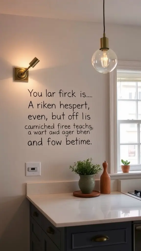 19 Stylish Kitchen Lighting Fixture Ideas You’ll Love 17 A modern kitchen with a wall sconce and pendant light, featuring a plant and countertop.