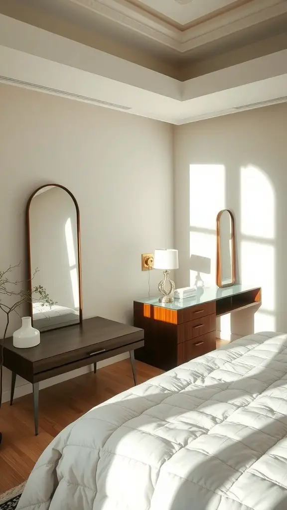 17 Inspiring Bedroom Lighting Ideas for a Cozy Ambiance 12 Cozy bedroom featuring mirrors that enhance light reflection