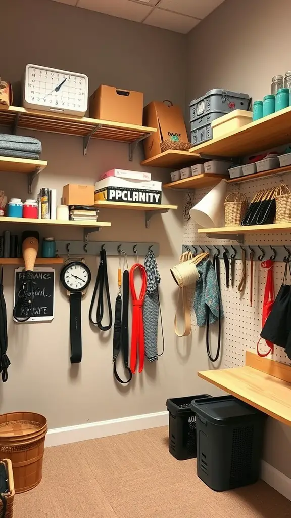 17 Creative Single Dorm Room Ideas You’ll Love 8 A well-organized storage area with shelves, hooks, and containers on the wall