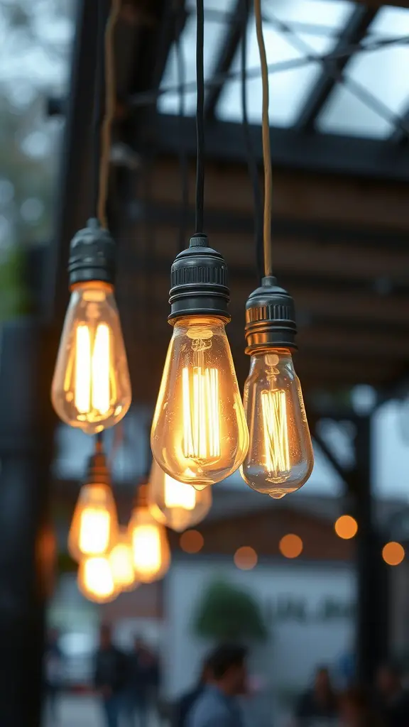 21 Stunning Outdoor Lighting Ideas to Transform Your Space 17 A close-up of vintage-style bulbs hanging from a structure, providing a warm glow in an outdoor setting.