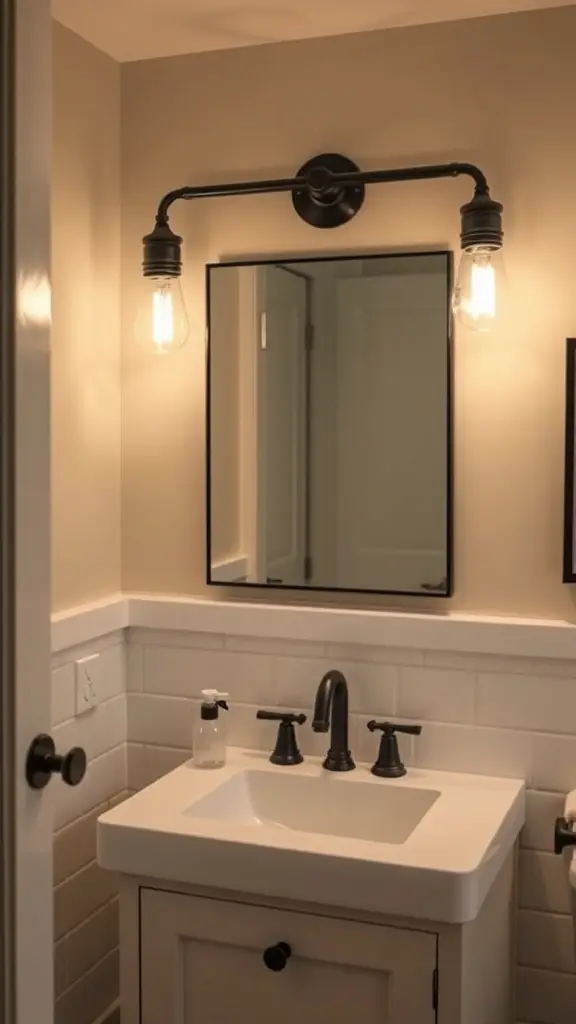 15 Stunning Bathroom Vanity Light Ideas for Every Style 6 A bathroom with vintage Edison bulb fixtures above a mirror