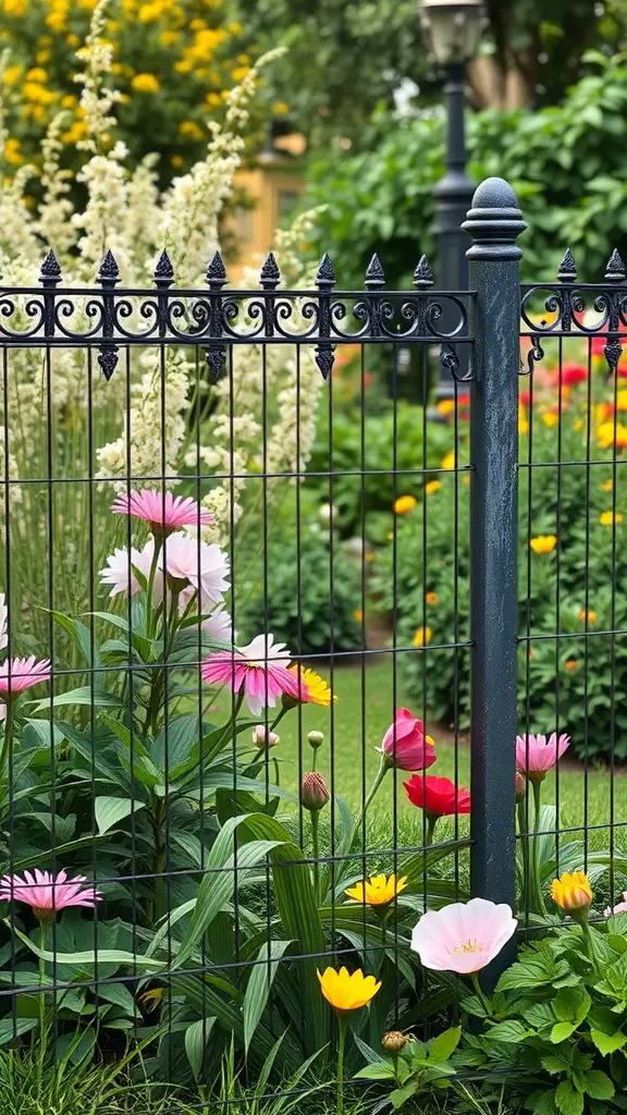21 Creative Garden Fence Ideas to Transform Your Outdoor Space 17 A vintage wire fence surrounding colorful flowers in a garden
