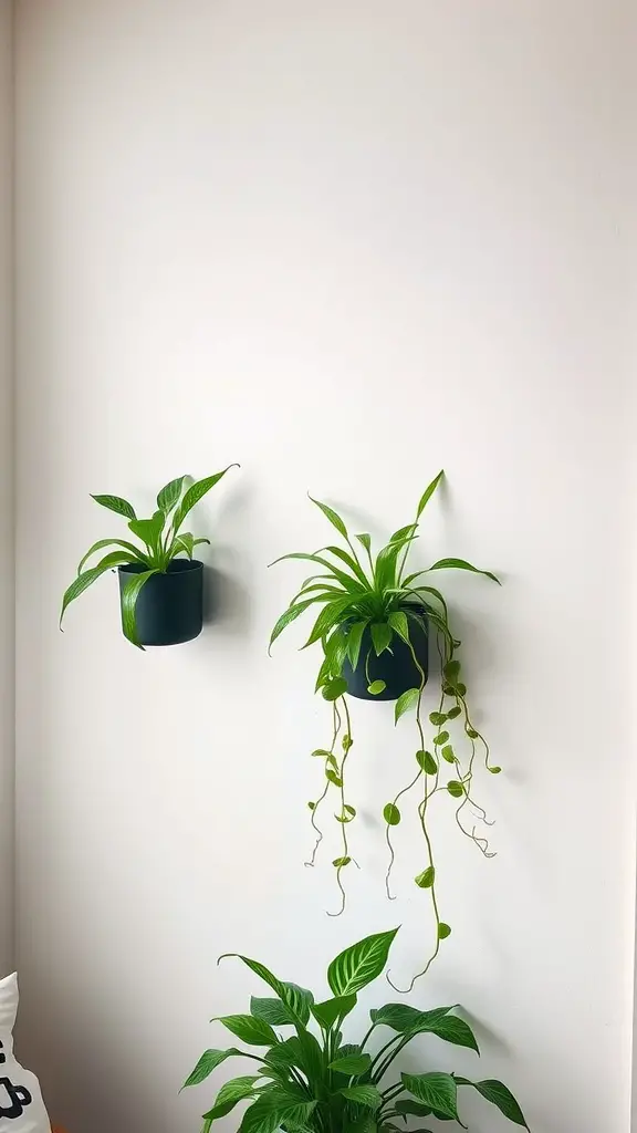 19 Creative Dorm Wall Decor Ideas to Personalize Your Space 2 Image of wall-mounted planters with green plants in a dorm room setting