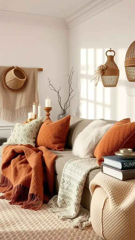 21 Cozy Living Room Ideas to Transform Your Space 6 Cozy living room featuring warm textiles, layered fabrics, and decorative elements.