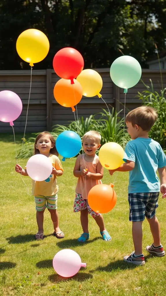 25 Enchanting Outdoor Fairy Garden Ideas to Inspire Your Creativity 21 Children holding colorful balloons in a sunny backyard