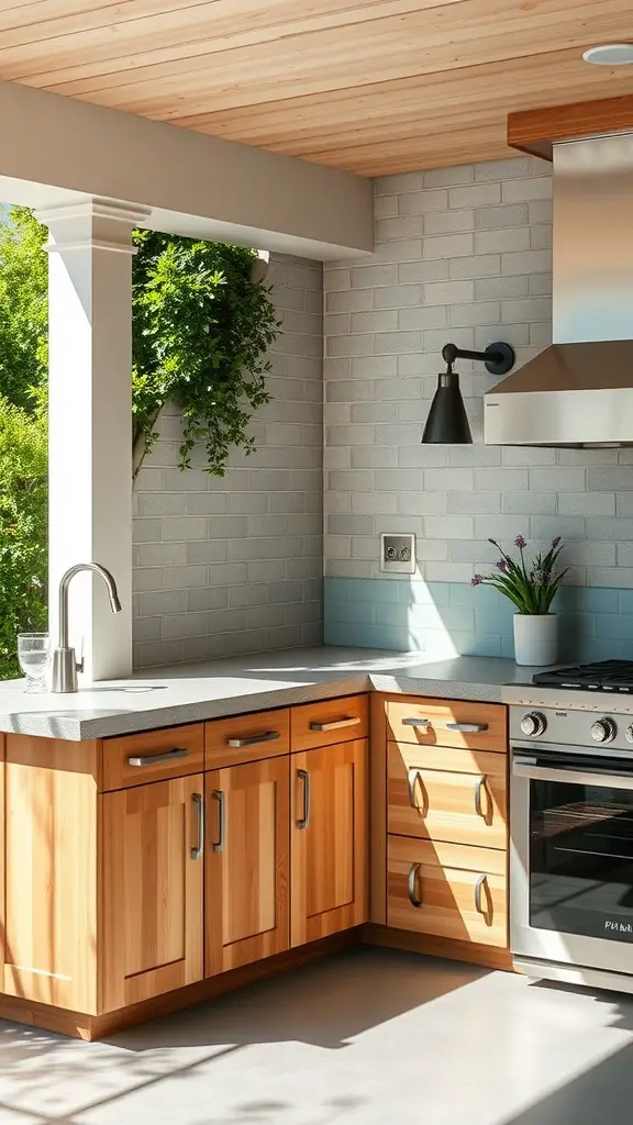 21 Inspiring Outdoor Kitchen Storage Ideas You’ll Love 7 Weather-resistant wooden cabinetry in an outdoor kitchen.