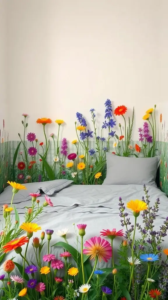 15 Beautiful Corner Flower Bed Ideas for Your Garden 13 Vibrant wildflowers spilling over the edges of a cozy bed, creating a wildflower meadow effect.