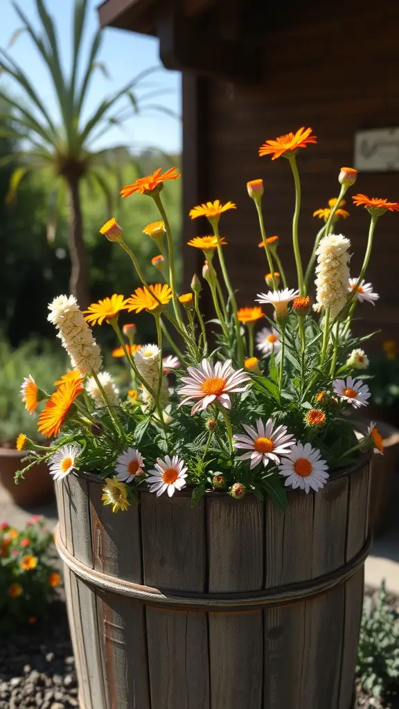 15 Stunning Planter Ideas for Full Sun Gardens 17 Wooden planter filled with colorful wildflowers under sunlight