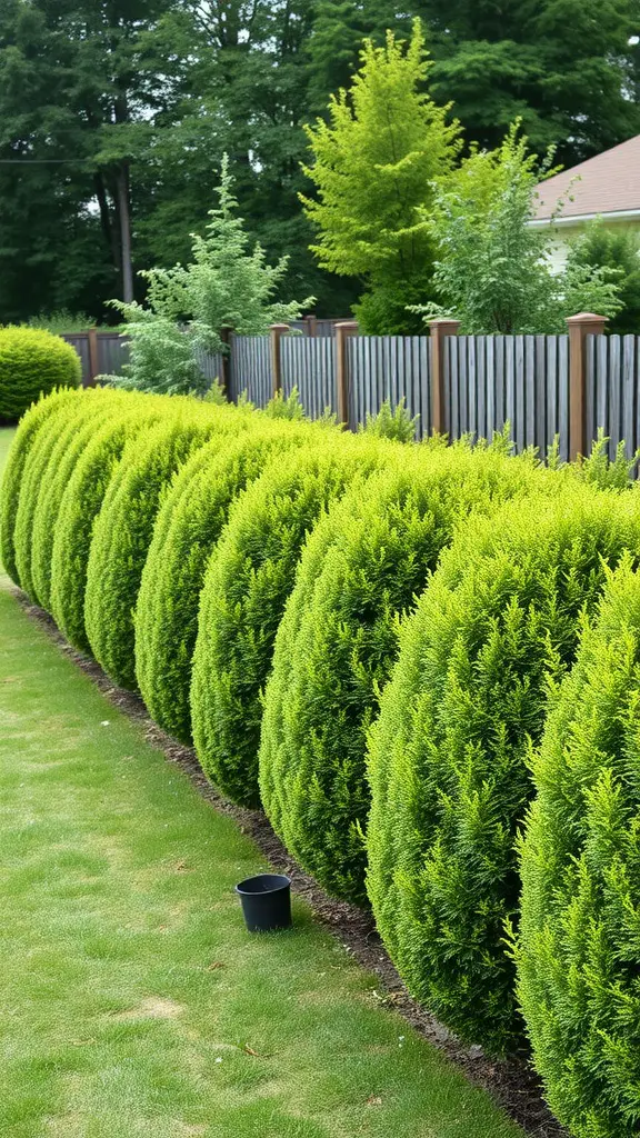 21 Creative Backyard Privacy Ideas to Keep Neighbors at Bay 16 A row of lush green shrubs forming a privacy screen in a backyard.