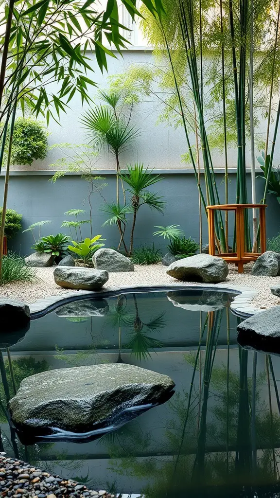 19 Creative Small Inground Pool Ideas for Your Backyard Retreat 16 A tranquil Zen garden pool surrounded by lush greenery and smooth stones.