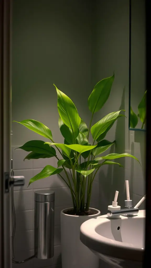 15 Stunning Bathroom Plants that Thrive in Low Light 6 A ZZ plant in a modern bathroom setting, showcasing its vibrant green leaves and resilience in low light.