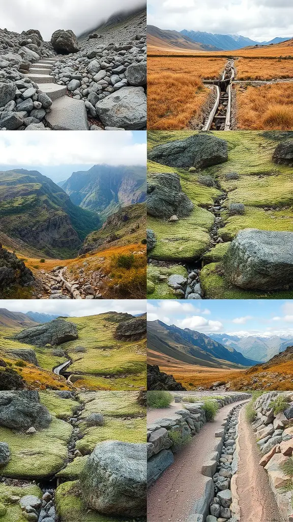 15 Creative Rock Drainage Landscaping Ideas for Your Outdoor Space 15 A collage of various landscapes showcasing rock drainage in different terrains.